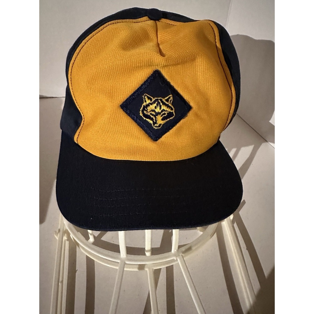 VTG Cub Scouts Blue Yellow Wolf Hat Cap Snap Back Boy Scouts Union Made In USA